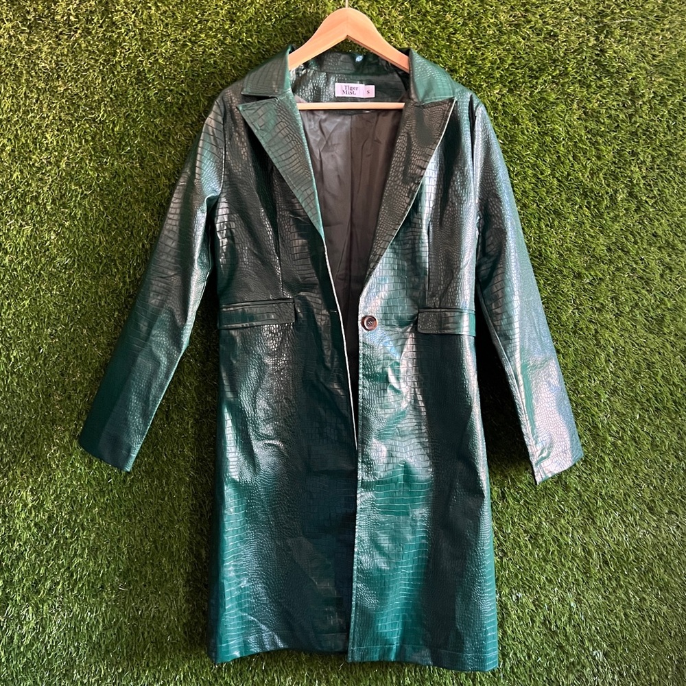 Tiger Mist Green Faux Crocodile Trench Coat